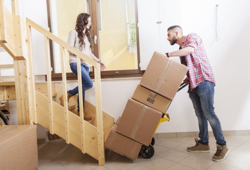 Packed office equipment ready for transport in Westkensington